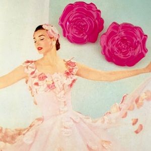 Acrylic Resin Fuchsia Rose Floral Stud Earrings